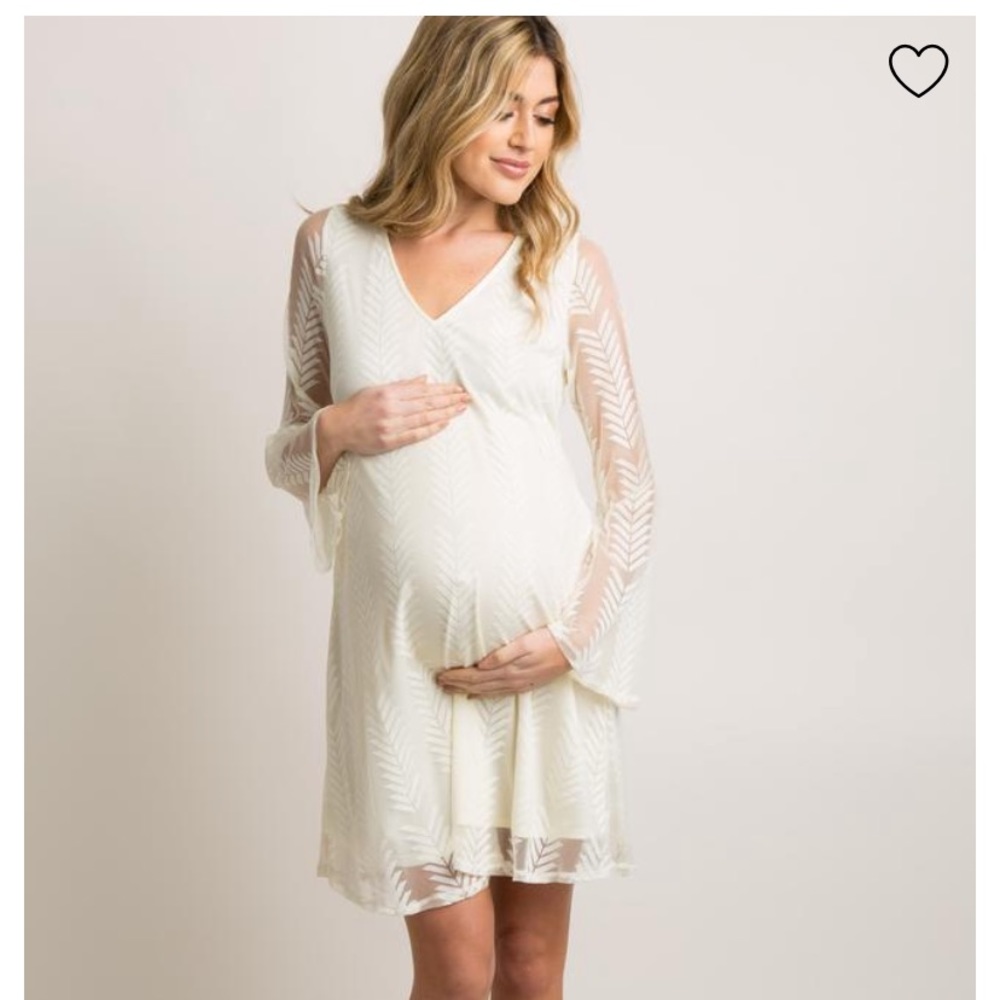 Ivory Chevron Mesh Overlay Maternity Dress